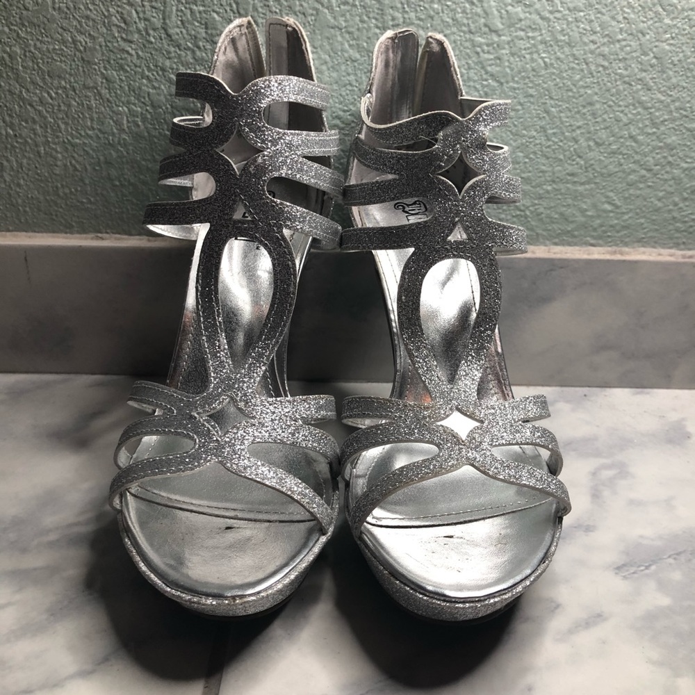 Silver Glitter Strapped Heels
